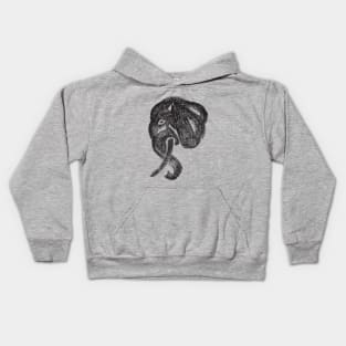 Side profile of an intelligent animal, elephant head in charcoal medium Kids Hoodie